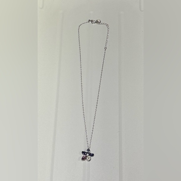 NWOT Swarovski Silver Pink Flower Necklace - Picture 1 of 6